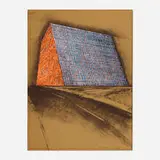 Christo, Texas Mastaba, Project for 500,000 Stacked Oil Drums from America: The Third Century, 1976, lithograph with screenprint and collage