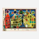 It hurts to wait with love if love is somewhere else from the Regentag portfolio by Friedensreich Hundertwasser, 1971, screenprint in colors with metallic embossing, sold Mar 2021