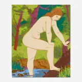 Josef Zenk, Woman Stepping from Stream, oil on Masonite