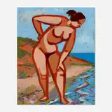 Josef Zenk, Woman Trying the Water, oil on Masonite