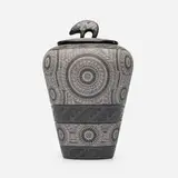 Marvin Blackmore, Covered jar from the Animal collection, c. 2000, earthenware with multi-layer clay slips and hand-etched decoration