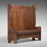 Viking Revival, Hall bench, c. 1890, oak, vinyl upholstery