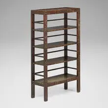 Arts & Crafts, Bookshelf, c. 1900, carved and lacquered wood, pebbles