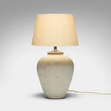 Modern, Table lamp, painted earthenware, bronze, fabric