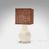 Christopher Spitzmiller, Table lamp, glazed stoneware, chrome-plated brass and steel, aluminum