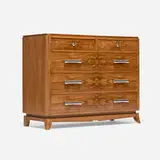 Mid-Century Modern, Dresser, walnut burl veneer, stainless steel