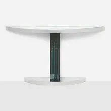 Art Deco-Style, Demilune console table, chrome-plated steel, lacquered wood, glass, mirrored glass