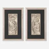 Alphonse Mucha, Art Nouveau decorative panels with female figures, set of two, pewter