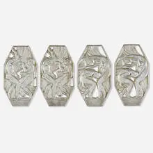 Art Déco, Decorative plaques with nude figures, set of four, c. 1925, nickel-plated bronze