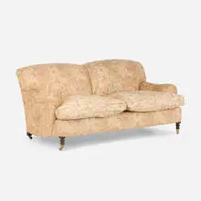 George Smith, Signature Collection settee, c. 2000, upholstery, stained walnut, brass casters