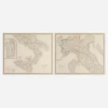 Alexander Keith Johnston, Italy North Part; Italy South Part (two antique maps), c. 1843, lithograph on paper with hand-coloring