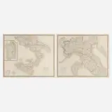 Alexander Keith Johnston, Italy North Part; Italy South Part (two antique maps), c. 1843, lithograph on paper with hand-coloring