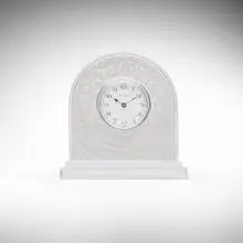 Baccarat, Basket of Abundance desk clock, c. 1990, frosted and clear glass