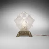 Art Déco, Geometric star table lamp, c. 1930, cast and acid-etched glass, nickel-plated bronze