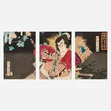 Toyohara Kunichika, Ehon Taikōki (triptych), woodblock print in colors