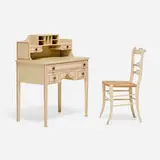 Elsie de Wolfe, Custom writing desk with chair, c. 1911, painted wood, brass, paper cord
