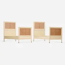Elsie de Wolfe, Custom beds, pair, c. 1911, painted wood, cane, casters