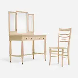 Elsie de Wolfe, Custom dressing table with chair, c. 1911, painted wood, mirrored glass, brass, cane