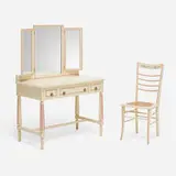 Elsie de Wolfe, Custom dressing table with chair, c. 1911, painted wood, mirrored glass, brass, cane