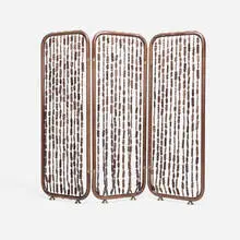 Mid-Century Modern, Three-panel screen, walnut, leather, brass