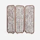 Mid-Century Modern, Three-panel screen, walnut, leather, brass