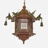 Chinoiserie Style, Pagoda hanging lamp, bronze, steel, wood