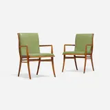 T. H. Robsjohn-Gibbings, Armchairs, pair, c. 1955, walnut, upholstery