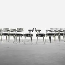 Dorothy Draper, set of twelve dining chairs from the Fairmont Hotel, San Francisco, c. 1947, cast aluminum, leather