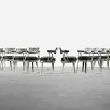 Dorothy Draper, set of twelve dining chairs from the Fairmont Hotel, San Francisco, c. 1947, cast aluminum, leather