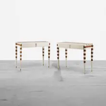 customized consoles, pair by Gio Ponti and Cristina Longo, 1953 / 2011, lacquered Italian walnut, brass, sold Apr 2012
