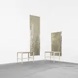 customized occasional tables, pair by Gio Ponti and Cristina Longo, 1953 / 2005, lacquered Italian walnut, brass, sold Apr 2012