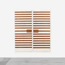 customized doors, pair by Gio Ponti and Cristina Longo, 1953 / 2011, lacquered Italian walnut, ash, mirrored glass, brass, sold Apr 2012