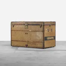 Louis Vuitton, trunk, vinylized canvas, enameled steel, oak, brass