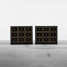 Dorothy Draper, pair of cabinets from the España group, c. 1955, lacquered and gilt wood, enameled aluminum