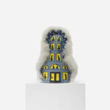Untitled (Knock-down doll) by Roger Brown, 1996, acrylic on canvas and faux fur construction, sold Apr 2012