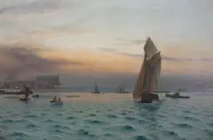 Holger Lübbers, Harbor View, Probably Copenhagen, oil on canvas