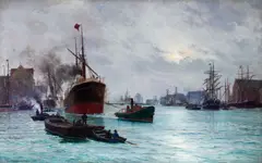 Vilhelm Arnesen, Harbor Scene, oil on canvas