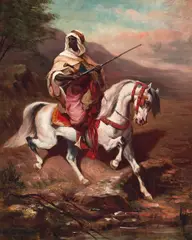 Bedouin on a white horse by Adolf Schreyer, oil on canvas, sold Nov 2023