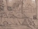 Jean-Joseph Benjamin-Constant, A reclining Odalisque, charcoal and white chalk highlights on paper