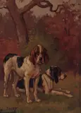 Louis Darey, A portrait of two hunting dogs, oil on panel
