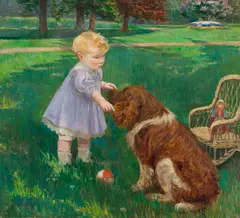 Fernand Gaudfroy, Teaching to sit, oil on canvas