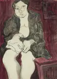 Patricia Cajiga, Mujer sentada, ink, charcoal, and watercolor on paper