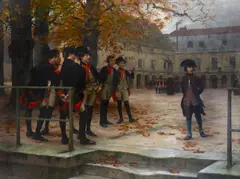 Maurice Réalier-Dumas, Napoléon Bonaparte entre à l'Ecole de Brienne 25 mars 1779, oil on canvas