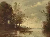 Paul Désiré Trouillebert, A punt on the river, oil on canvas