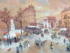 Henri Grenier, A Parisian street scene, watercolor and gouache on paper laid down on board