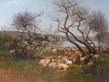 Louis Aimé Japy, Shepherds with their flock, oil on canvas
