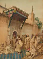Filippo Bartolini, A bustling street, watercolor on paper