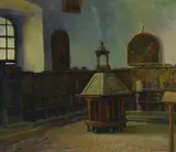 Germán Gedovius, A solemn church interior, oil on canvas