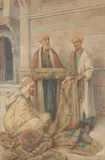 Vittorio Rappini, A street carpet seller, watercolor over traces of pencil on paper