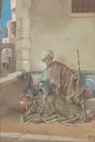 Vittorio Rappini, A bric-a-brac merchant, Cairo, watercolor on paper laid down on board